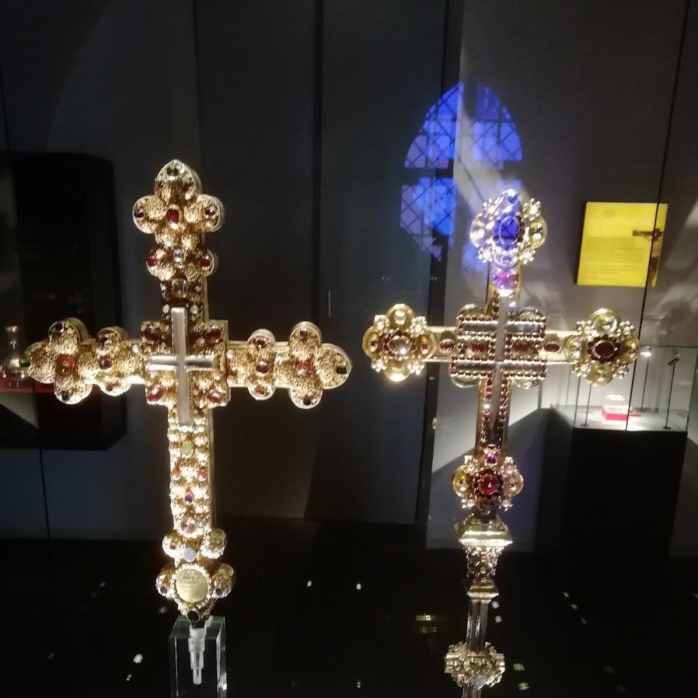 Two ornate golden crosses with jewels.  The Imperial Treasury, Vienna.